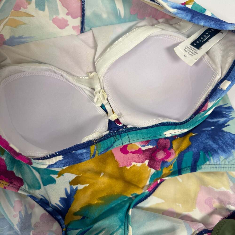 Jantzen Classics Tropical Floral Strapless Bandeau One-Piece Swimsuit Size 12 - Picture 3 of 9
